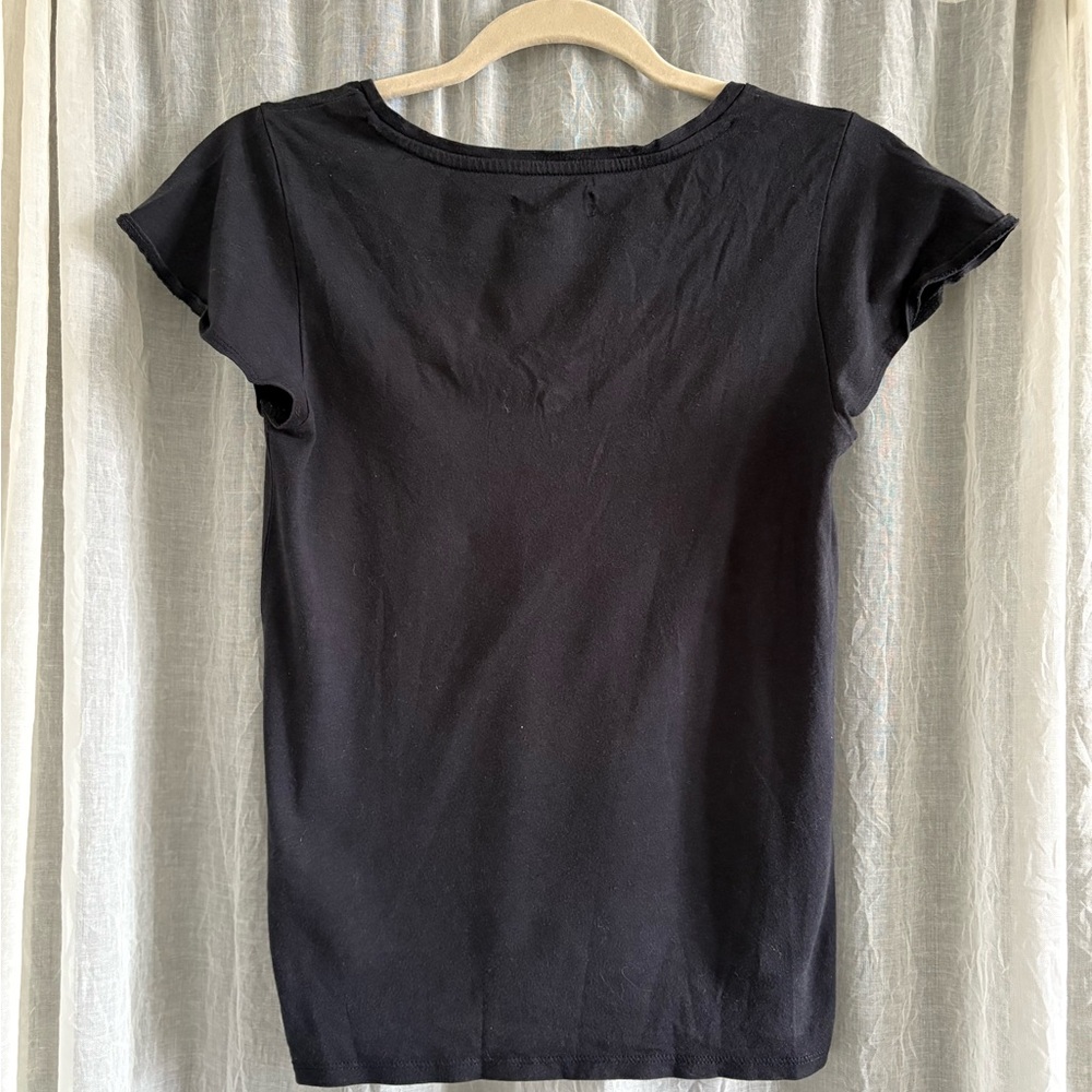 Madewell Crawford Flutter Sleeve V-Neck Black Short Sleeve Tee Top Size XXS - Picture 6 of 7